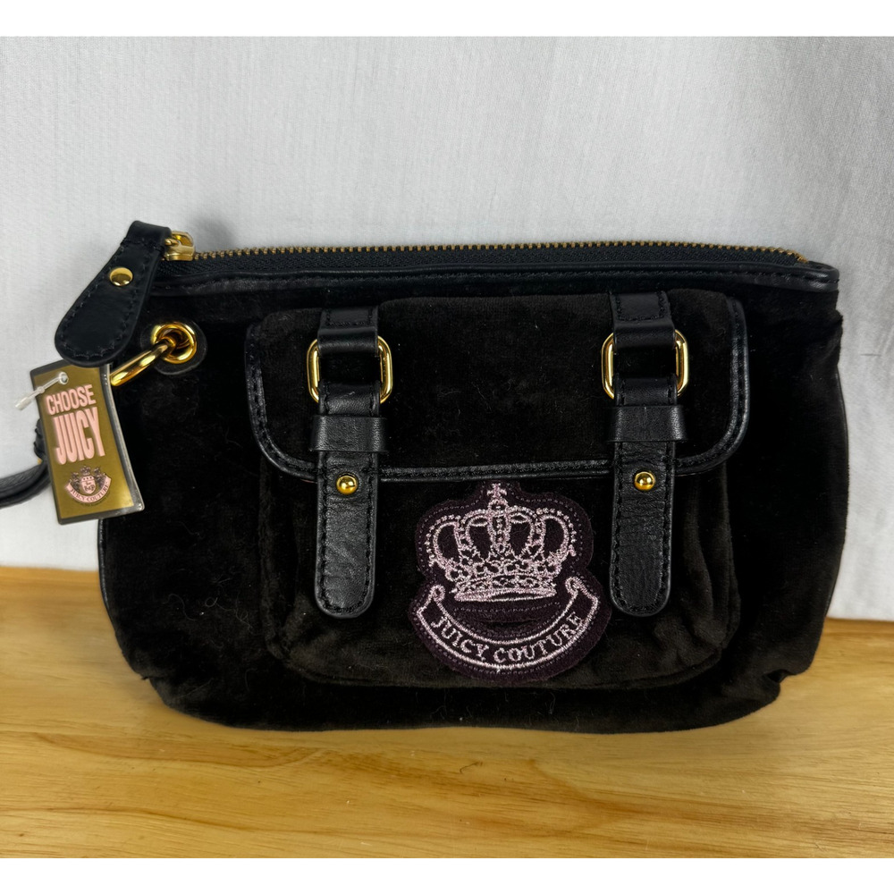 Juicy Couture Black Leather Coin Purse Card Wallet Keychain Y2K Vintage NEW NWT